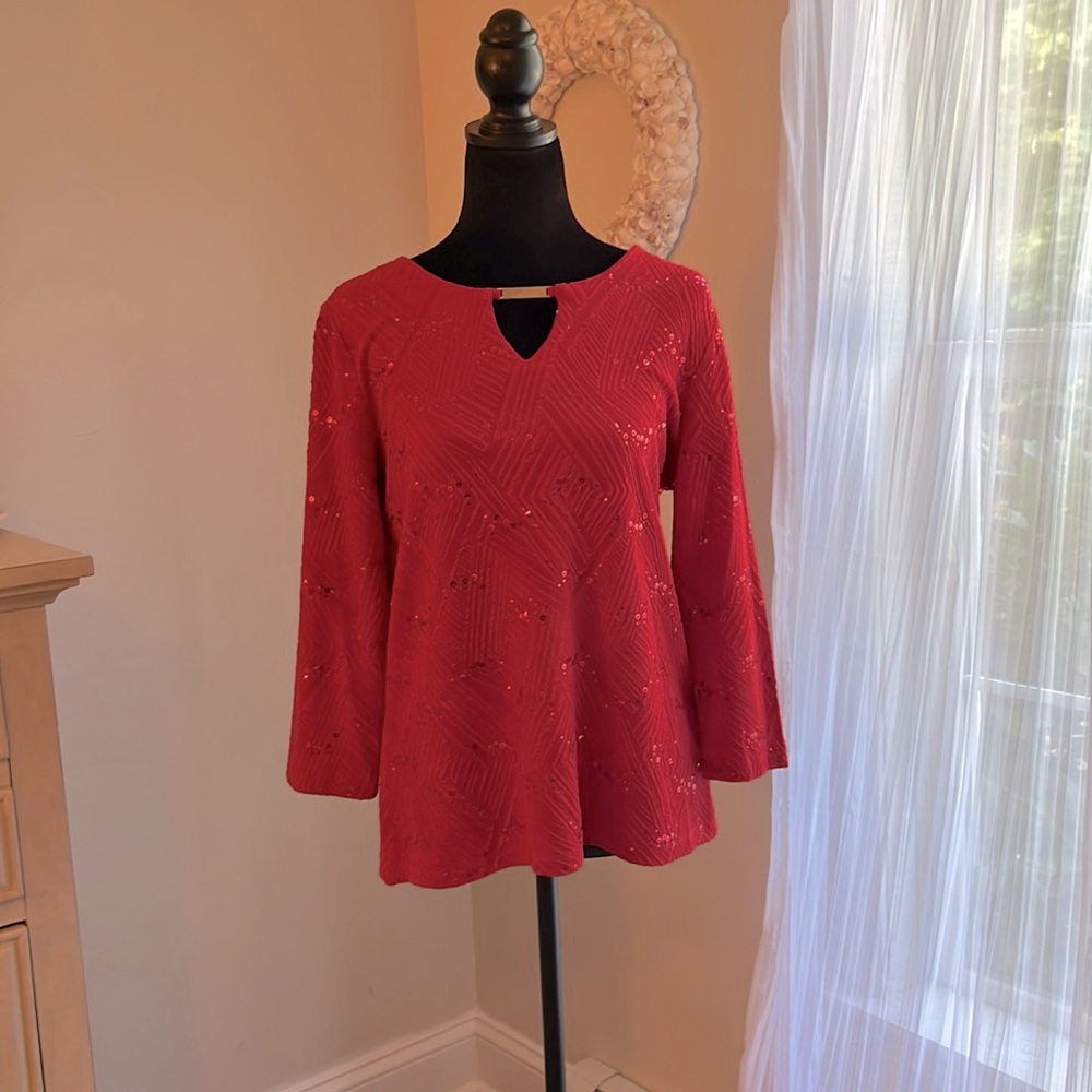 NWT: JM Collections Sequin Red Top | L